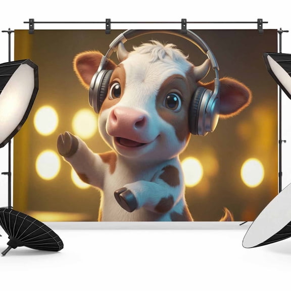 Cow Photography Backdrop 10x8FT, Abstract Headphone Cow Shiny Light Background Photo Backdrops, Background for Photography Studio Photo Studio Background, Back Drop for Photoshoot