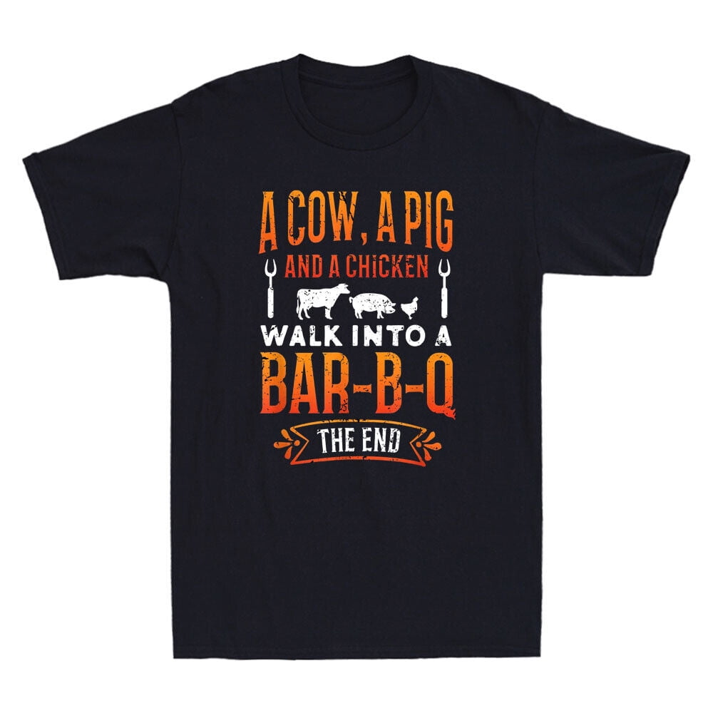 Cow Pig And Chicken Walk Into BarBQ Funny Barbecue Bbq Vintage Men's