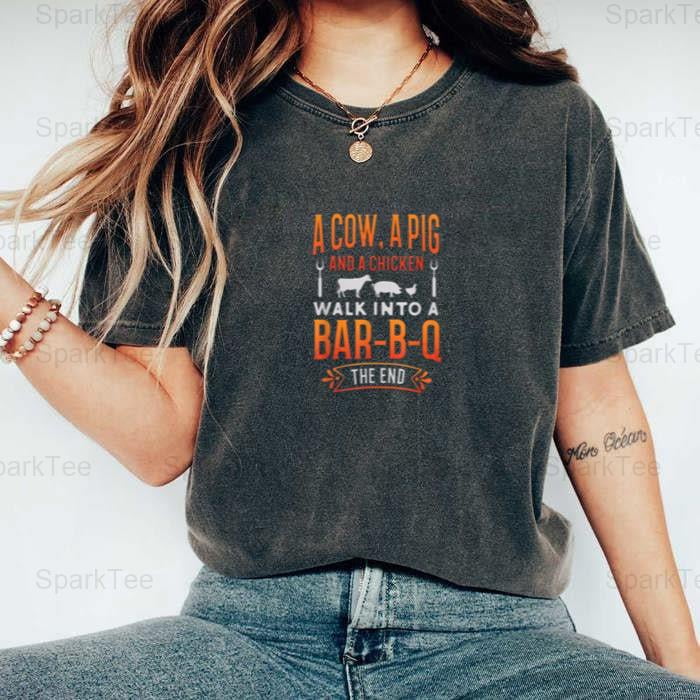 Cow Pig Chicken Walk Into A BBQ Funny Grill Master Barbecue Smoker