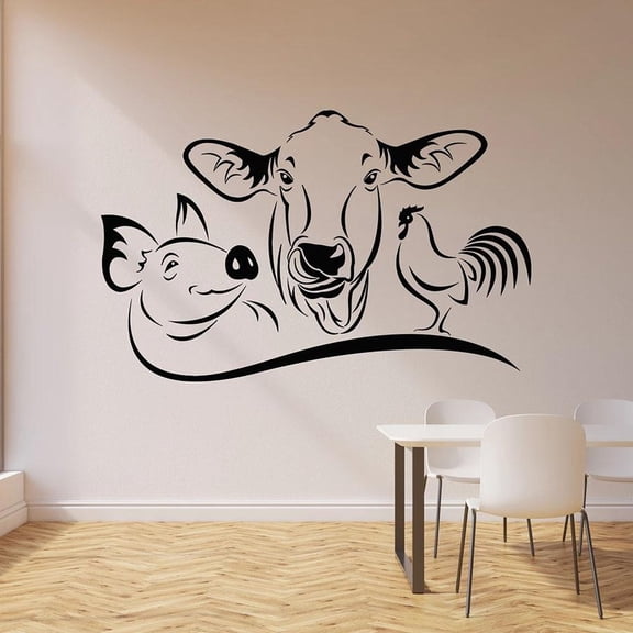 Cow Pig Rooster Wall Decal Farm Animal Kitchen Restaurant Dining House Decor Vinyl Window Sticker Mural Art Removable 57x90cm