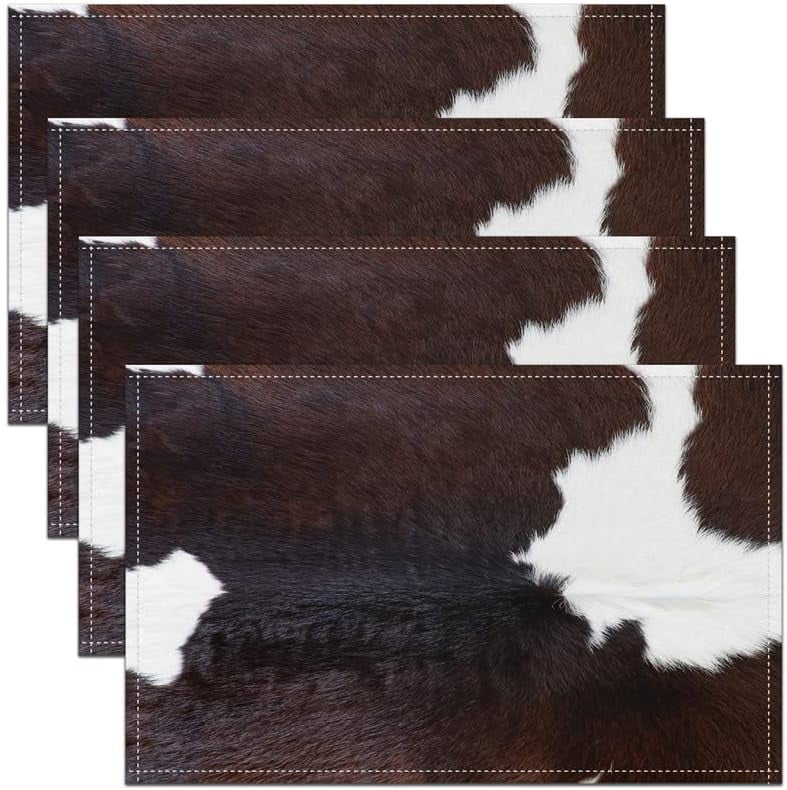 Cow Placemats Table Mats Cowhide Black White Animal Skin Placemats for