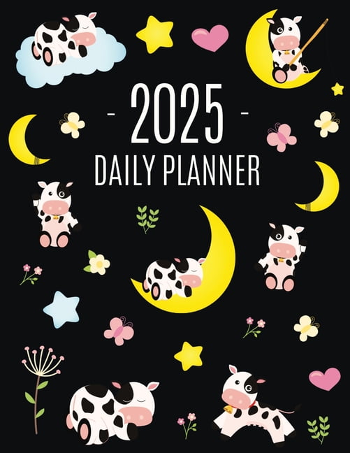 Cow Planner 2025: Cute 2025 Daily Organizer: January-December (12 Months) Pretty Farm Animal Scheduler With Calves, Moon, (Paperback)