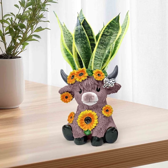 Cow Planter Resin Cow Figurine Flower Pot Sunflower Calf Succulent Planter Decorative Animal Vase for Indoor Plants Desk Shelf Garden Patio Kitchen Office Farmhouse Home Decoration Gift Accessories