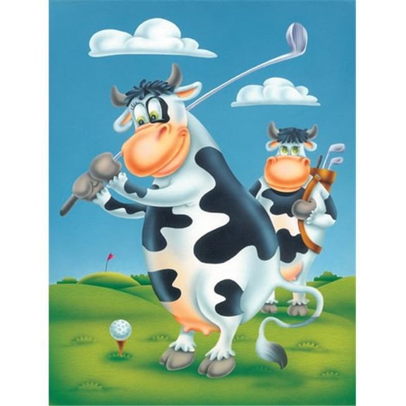 Cow Playing Golf Flag Canvas House Size
