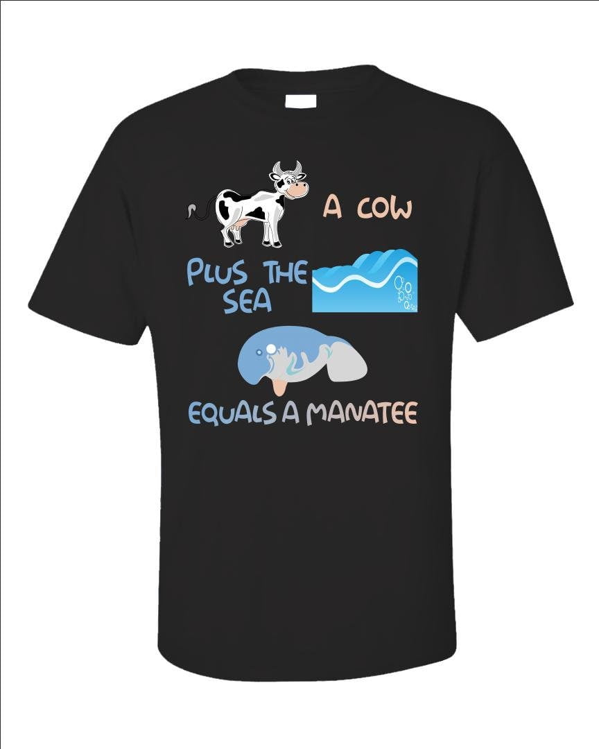 Cow Plus Sea Equals Manatee Tee, Cute Animal Shirt, Ocean Theme T-shirt ...