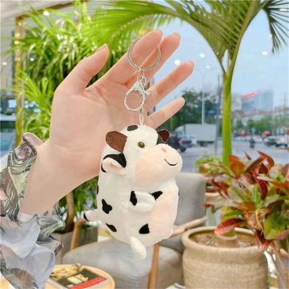 Cow Plush Keychain Black and White Spotted Cute Animal Keyring Bag Charm