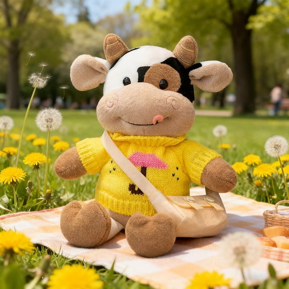 Cow Plush Stuffed Animal 12 Inch Dairy Cow with Realistic Spots Super Soft Furry Friend for Home Office Decor, Valentine’s Gift Birthday Present, Farmhouse Accent, Yellow