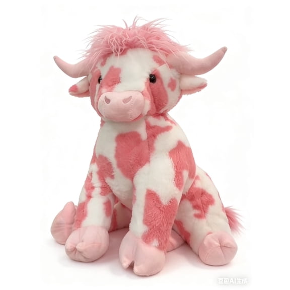 Cow Plushies,Cow Gift,Valentines Stuffed Animal Highland Cow,Strawberry Pink Highland Cow Plush with Ribbon Bow,Kawaii Doll Birthdays Gifts for Girlfriends(14IN)