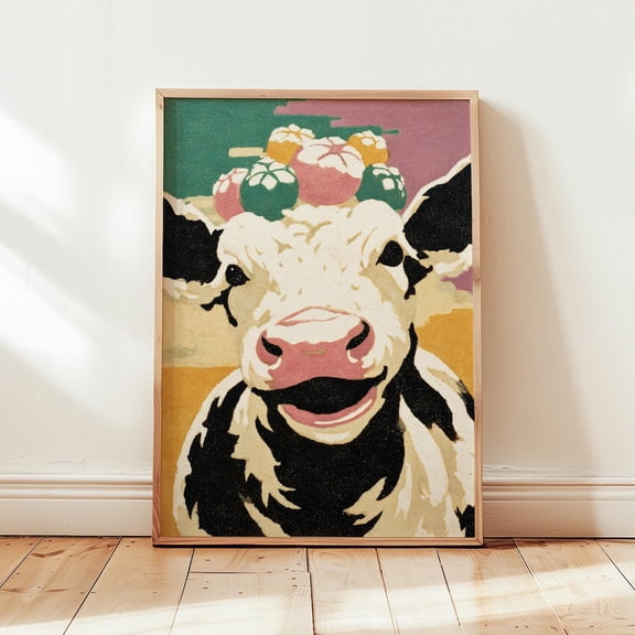 Cow Portrait Farmhouse Animal Decor Illustration