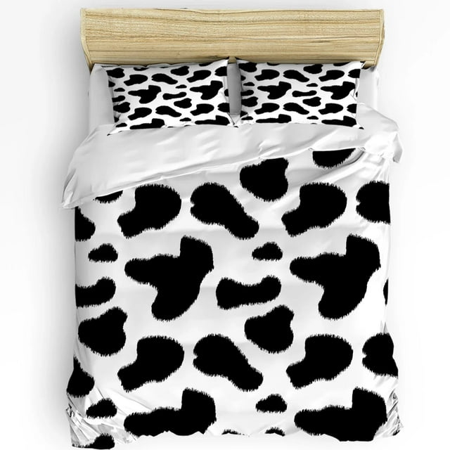 Cow Print 3pcs Bedding Set Camouflage Hide Pattern in Black and Duvet Cover Set Bed Set Quilt