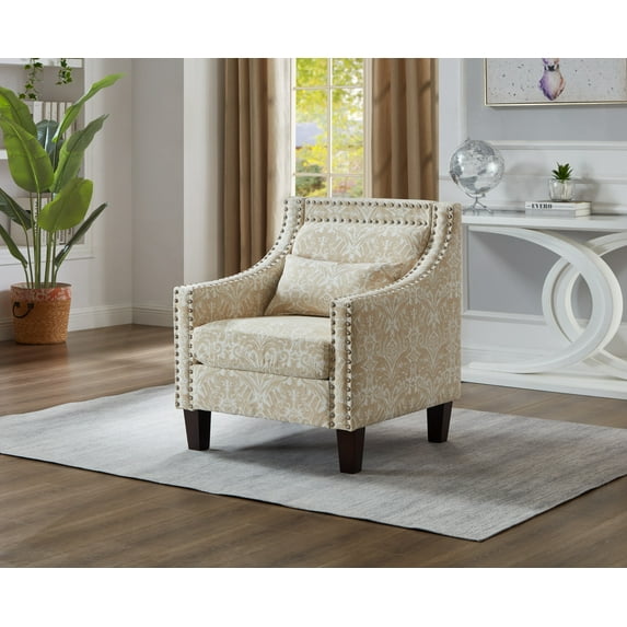 Cow Print Accent Chairs,Printing Accent Chair with Nails,Mid-Century Modern Wingback Side Chair Single Sofa Couch for Bedroom Guest Room,Living Room(Beige)