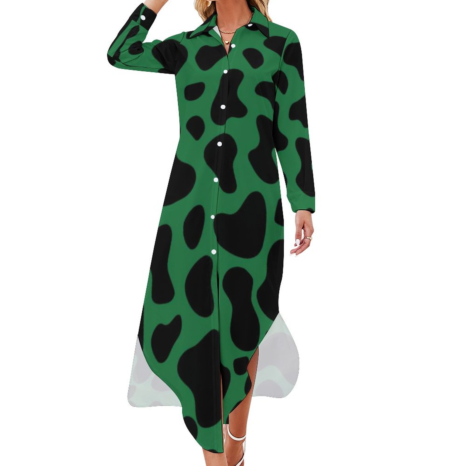 Cow Print Roses Cow Print And Roses Placed Casual Dress Cow Spots Flower Korean Fashion ...