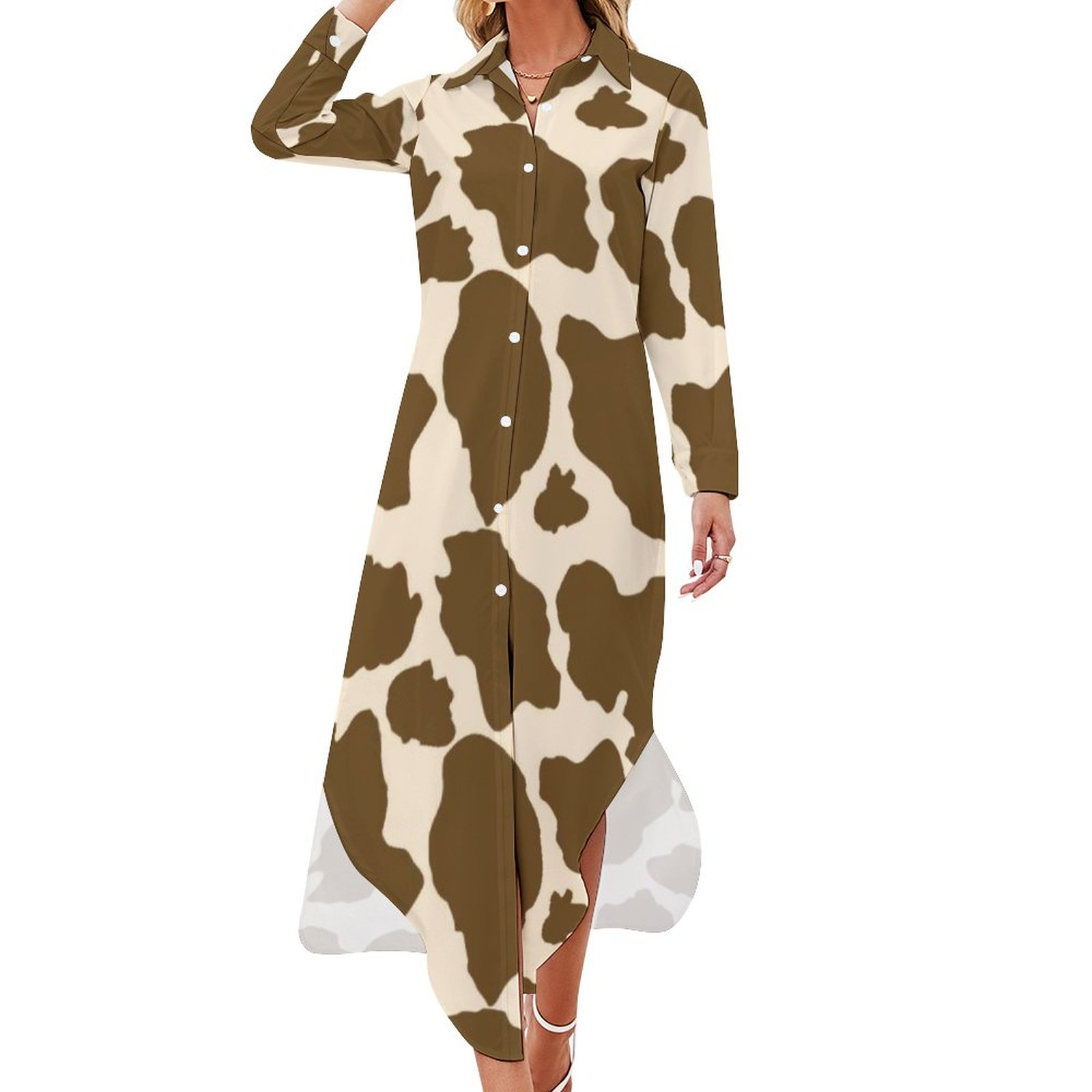 Cow Print Roses Cow Print And Roses Placed Casual Dress Cow Spots Flower Korean Fashion ...