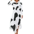 Cow Print And Roses Placed Casual Dress Cow Spots Flower Korean Fashion