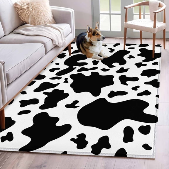 Cow Print Area Rug 3x5 Washable Rug Non Slip Modern Black White Farm Animal Patterned Large Area Rug Indoor Floor Carpet for Entryway Bedroom Kitchen Living Room Home Office Dining Room Nursery