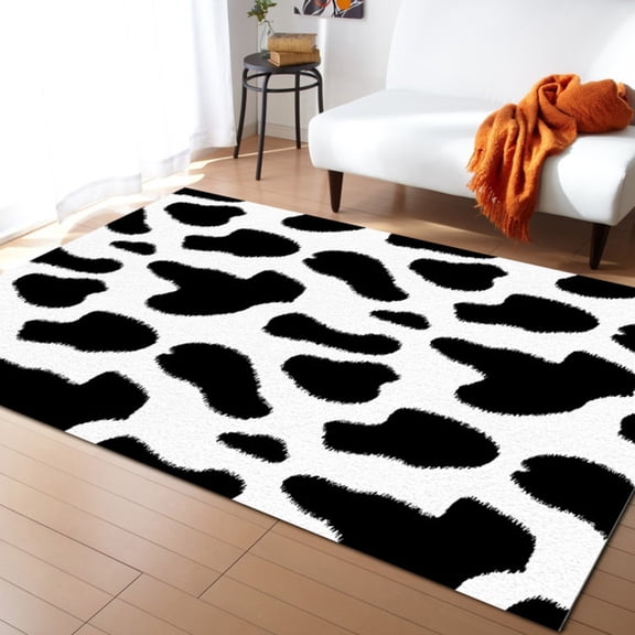 Cow Print Area Rug Rugs For Bedroom Decorate Living Room Entrance Playroom-Black And White Cow Print Carpet 5' x 6'