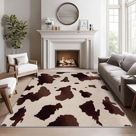 Cow Print Area Rugs for Bedroom, Western Cowhide Living Room Rug, Wildlife Animal Rug for Bedroom, Rustic Farmhouse Washable Carpet, Cow Print Home Decor & Gifts 5 x 7ft