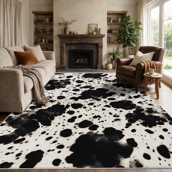 Cow Print Area Rugs, Black White Cowhide Pattern Carpet, Washable Non ...