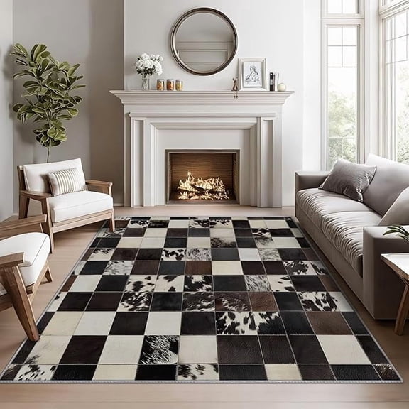 Cow Print Area Rugs for Living Room, Cow Animal Print Living Room Rug, Faux Fur Cow Hide Rug for Bedroom, Rustic Western Washable Carpet, Cow Home Decor & Gifts 2 x 3ft