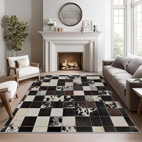 Cow Print Area Rugs for Living Room, Cow Animal Print Living Room Rug, Faux Fur Cow Hide Rug for Bedroom, Rustic Western Washable Carpet, Cow Home Decor & Gifts 5 x 8ft