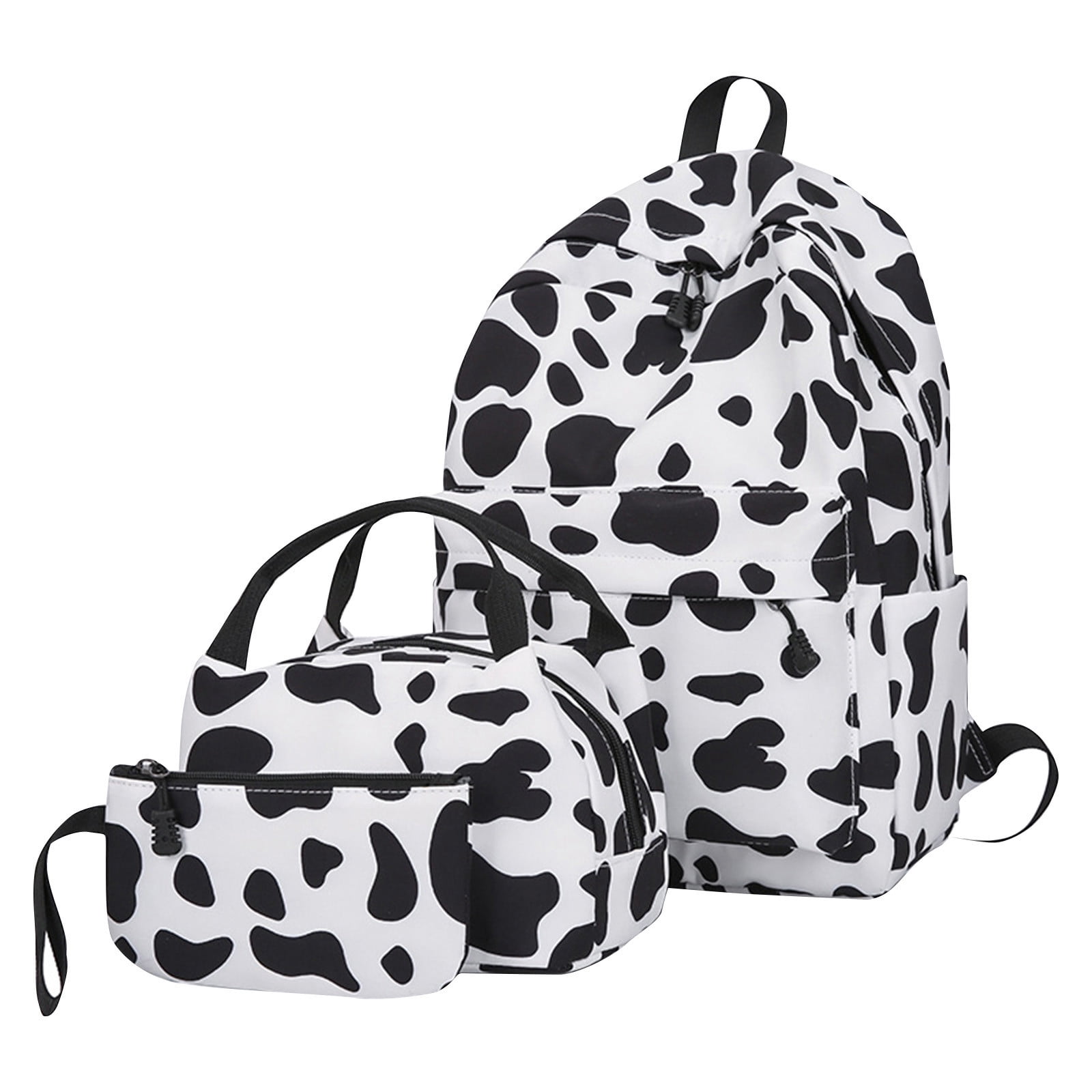 Cow Print Backpack Set 3PCS Casual Travel Daypack with Lunch Bag & Pouch Lightweight Multi-Pocket School-Style Backpack