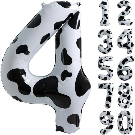 Cow Print Balloon Birthday Decorations Supplies,40 inch Number 4 Balloon | Cowgirl Theme Number Balloons for 4th Birthday Party | Farm Barn Decor for kids