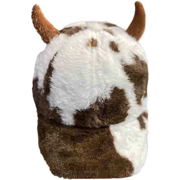 Cow Print Baseball Cap Cute Cow Horns Sun Hat Adjustable Plush Baseball Hat Stylish Casual Winter Golf Hat for Women Men