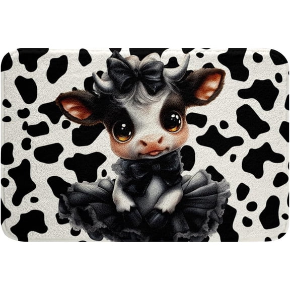 Cow Print Bathroom Rugs Cowhide Cow Bath Mat Kids Girls Western Fur Print Doormats Floor Mats 16"X 24",Cartoon Rustic Farmhouse Decor Non Slip Bath Rug,Black and White