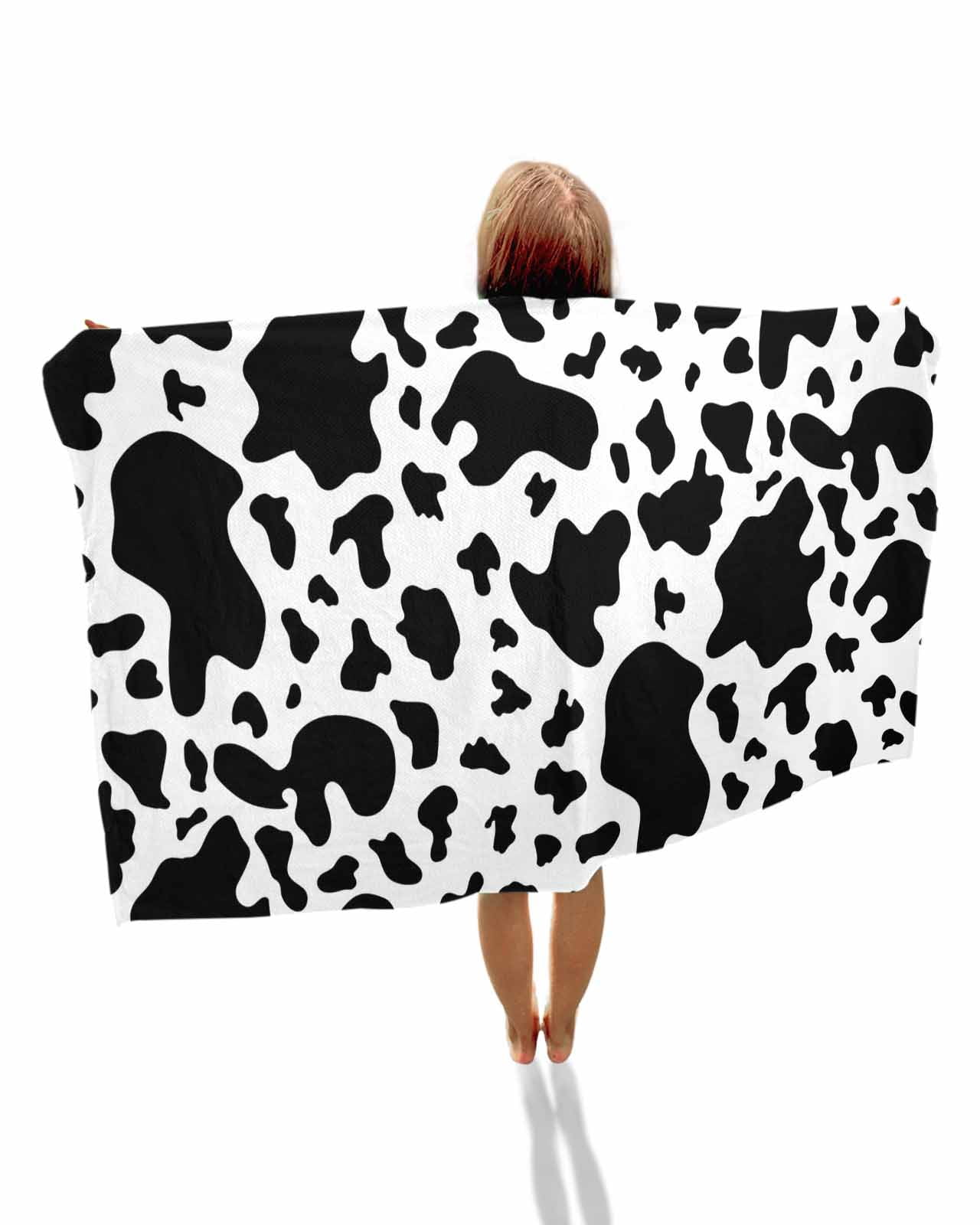 Cow Print Beach Towels Oversized Super Absorbent, Modern Black White Farm Animal Patterned Lightweight Bath Towel Quick Dry Sets For Bathroom/Pool/Rv Camping/Beach Play/Gym Room/Picnic 30"x60"