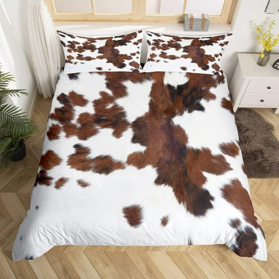 Cow Print Bedding Set Full Adult Women Highland Cow Print Comforter Cover,Cow Skin Abstract Africa Animal Farmhouse Theme Duvet Cover All Season Soft Microfiber Bedding Collections (No Comforter)