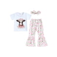 thumbnail image 1 of Cow Print Bell Bottoms Outfits Toddler Girl Short Sleeve Rib Knit Button Tops Flare Pants Clothes Western, 1 of 8