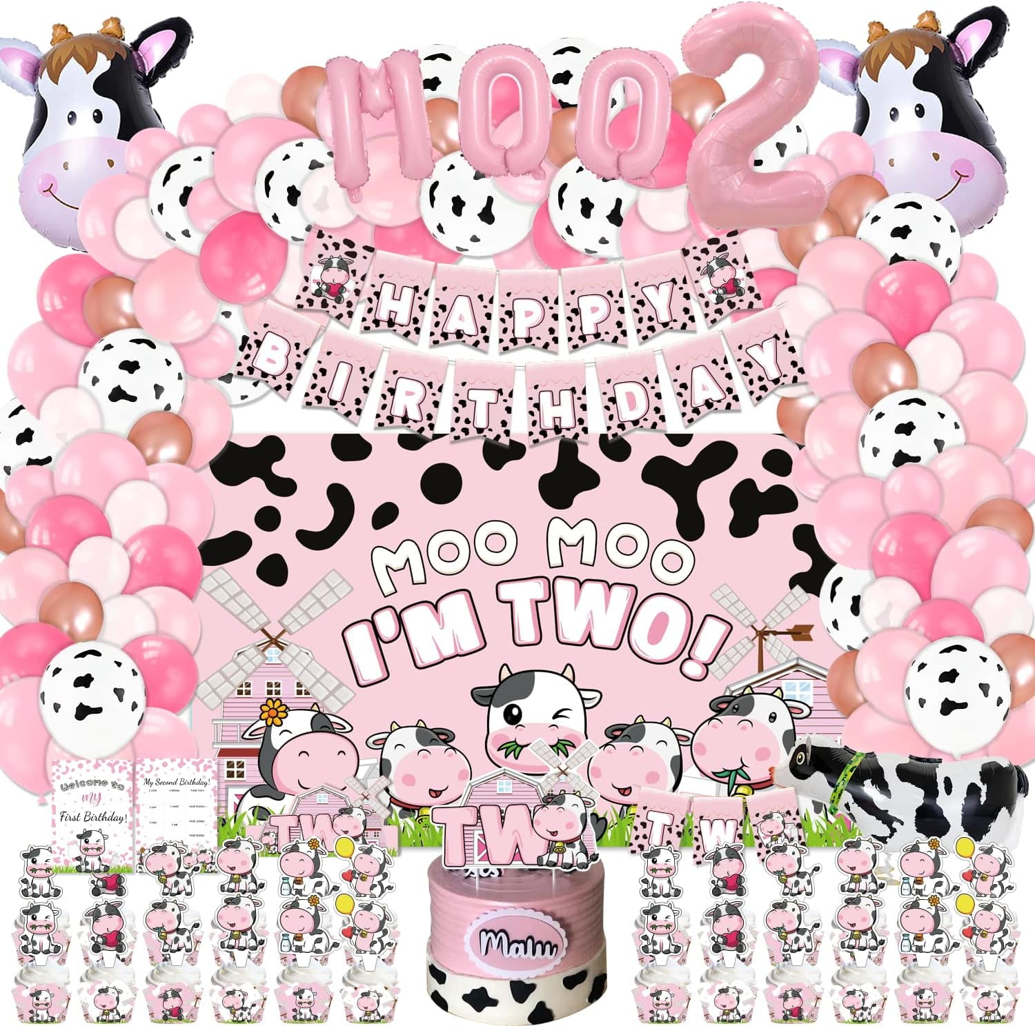 Cow Print Birthday Party Supplies for 2 Year Old Girls Backdrop