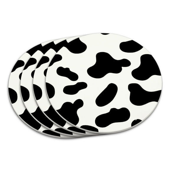 Cow Print Black White Coaster Set