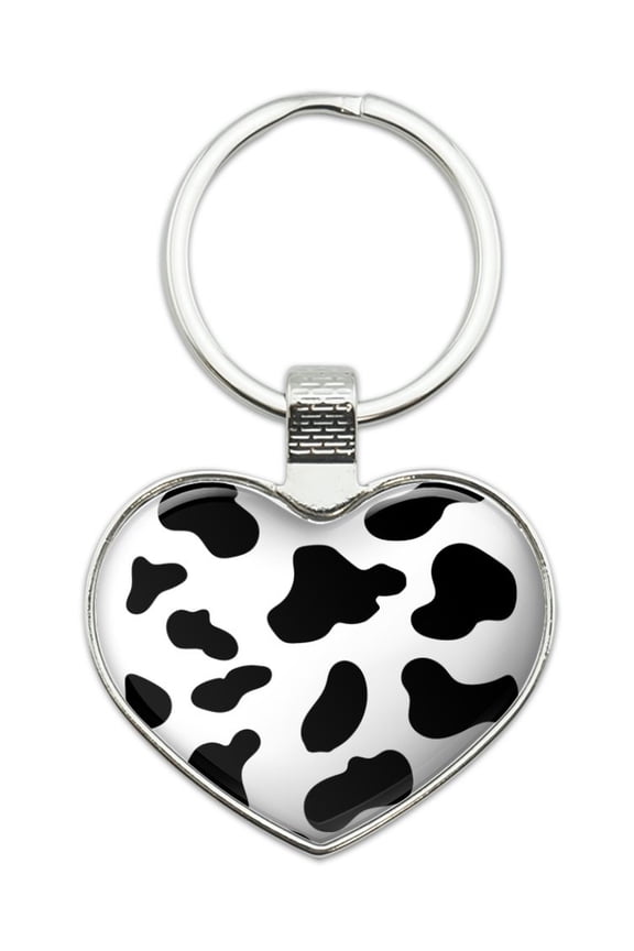 Cow Print Black White Heart Love Metal Keychain Key Chain Ring