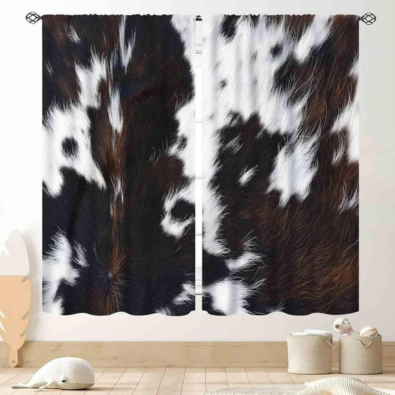 Cow Print Curtains, Rustic Farm Brown Cowhide Cow Printed Pattern Western Curtains for Bedroom Living Room Kitchen Highland Cow Skin Fur Window Treatments Drapes 2 Panel, 84"x63" Inch