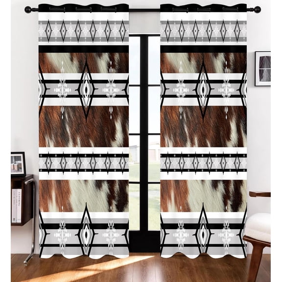 Cow Print Blackout Curtains Western Tribal Brown Rustic Farm Animal Curtain Black White Farmhouse Window Drapes for Bedroom Kitchen Living Room 2 Panels-42"W x 45"L (Pack of 2)