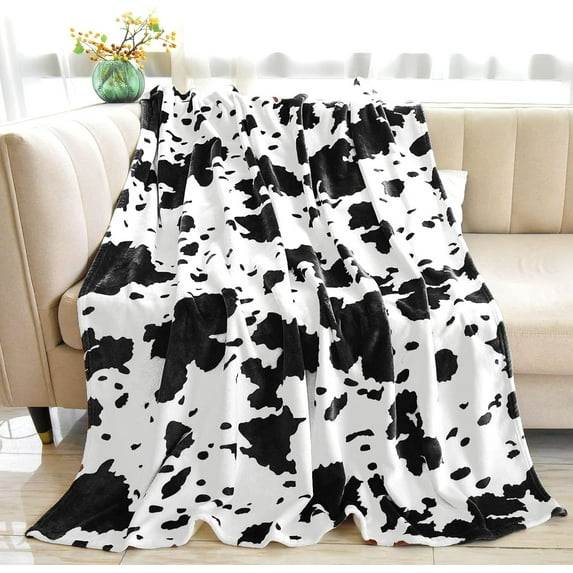Cow Print Blanket 60" x 80", Soft Flannel Fleece Cow Blanket for Couch & Bed, Warm Cozy Throw Blanket for Kids Teen Adults, Black and White Cow Plush Blanket