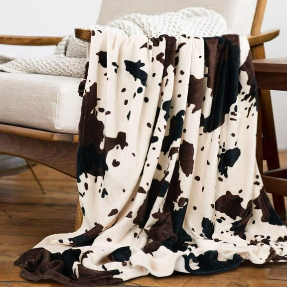 Cow Print Blanket Animal Brown Black Milky White Faux Fur Throw Blankets Western Cute Flannel Fleece Decorative Bed Sofa Office Blanket 50"x40"