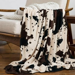 Milk Cow Print Throw Blanket for Bed Chair Black Brown Cowhide Fleece Blanket 50 x60