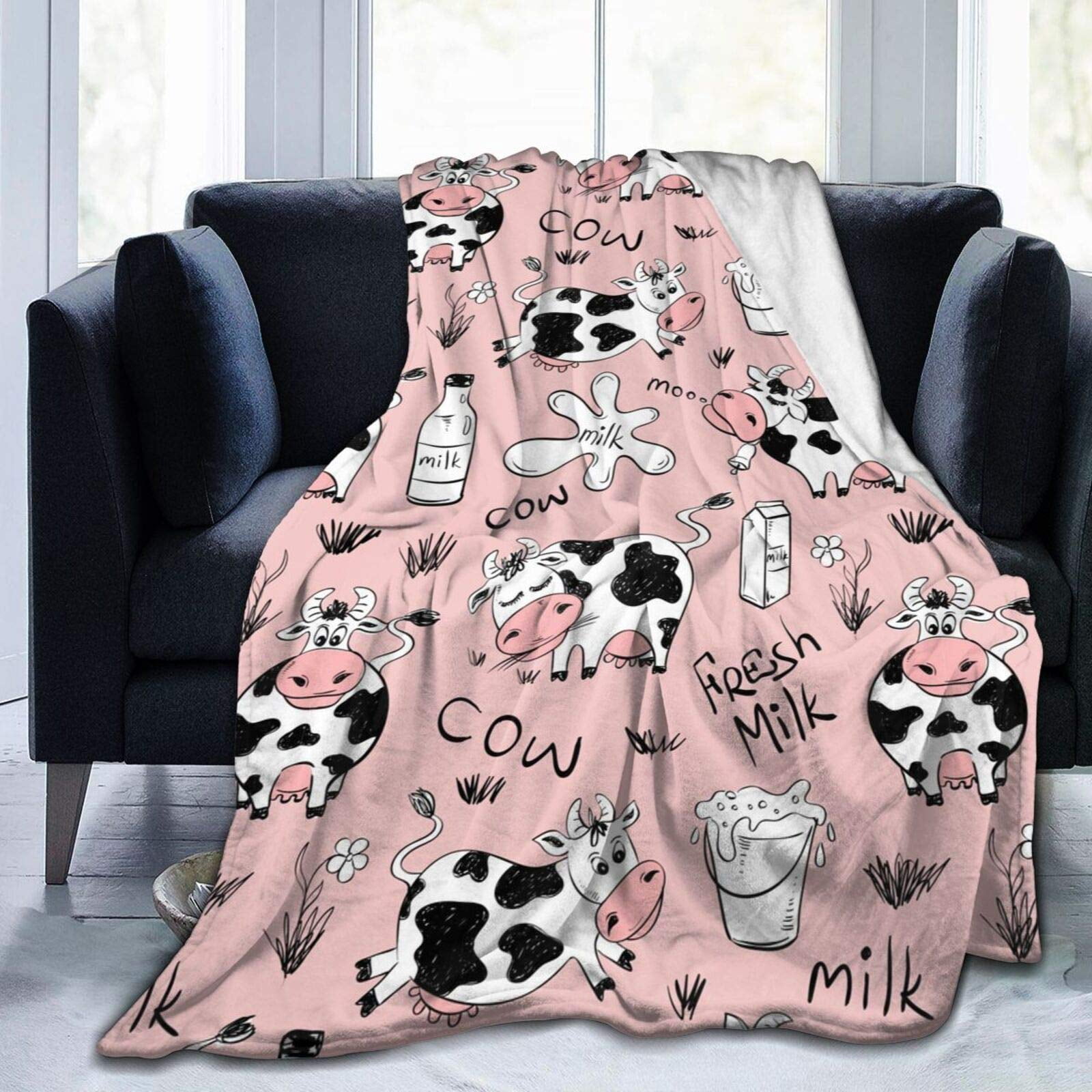 Cow Print Blanket Black White Bed Cow Throws Soft Couch Sofa Cozy Warm