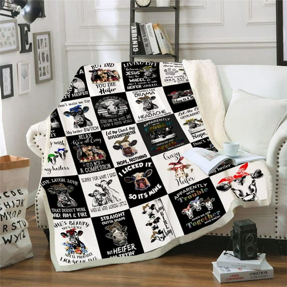 Cow Print Blanket Cow Decor Bedding Throw Blanket for Girl Women Valentine's Birthday Gifts,Funny Farmhouse Animal Fall Winter Warm Soft Sherpa Thick Throw Blanket for Bed Sofa Office