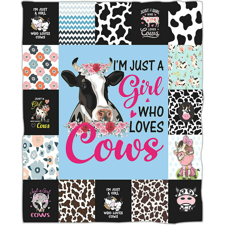 Cow Blanket for Girls Just A Girl Who Loves Cows Throw Blanket Funny Pink  Stuff Animal Plush Blanket Fleece Cartoon Cute Cow Gifts for Kids Adults