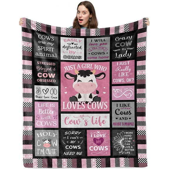Cow Print Blanket, Pink Cow Blankets/Throw for Adults 50"x60", Cows Gifts for Women/Girls, Cow Gifts for Cow Lovers, Cow Themed Gifts, Cow Stuff, Cow Lover Gift, Cow Things, Cow Print Bedding