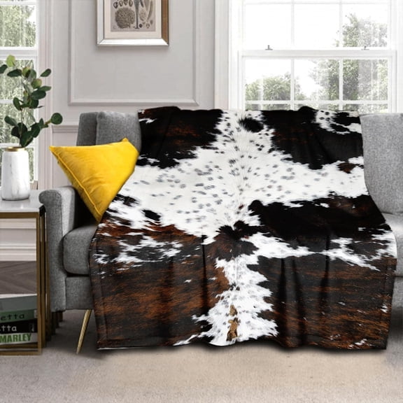 Cow Print Blanket Soft Flannel Lightweight Cowhide Western Throw Blanket Cozy Warm White Brown Cow Blankets All Seasons Living Room Decor for Couch Chair Bed Sofa Office 40x50 inch