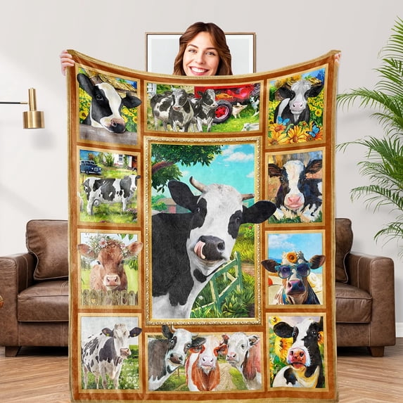 Cow Print Blanket Soft Warm Lightweight Fuzzy Flannel Cow Throw Blanket All-Season Couch Sofa Decor Cute Cow Blankets and Throws for Kids Teens Adults 50''''x60''''