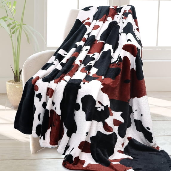 Cow Print Blanket Warm Plush Cute Cow Throw Blanket Soft Fleece Flannel Lightweight Black Cow Blankets Living Rooms Sofa Bedroom Decor Cow Gifts Blanket All Seasons 50" x 60"
