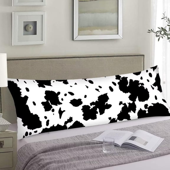 Cow Print Body Pillow Cover Black and White Cow Cowhide Skin Printed Farmhouse Western Decorative Soft Cushion Long Pillowcase with Zipper Rectangle Pillow Cases for Bedroom,Couch,Home Gift 20"x54"