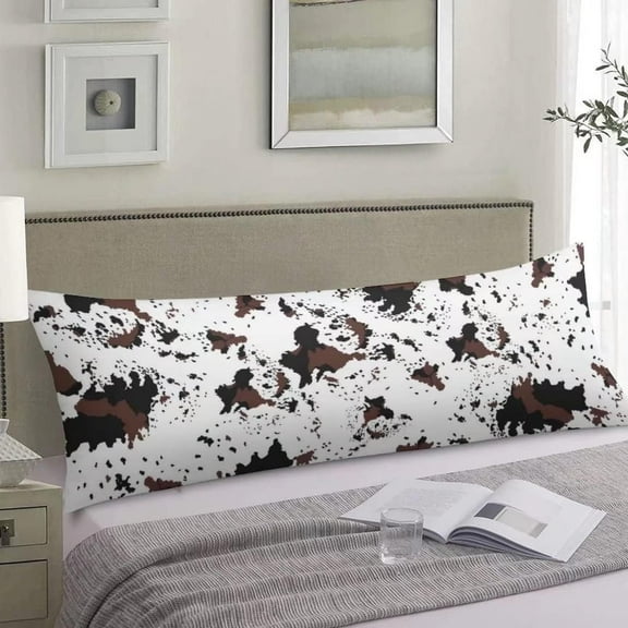 Cow Print Body Pillow Cover Western Cow White Brown Cowhide Printed Long Pillow Case Protector with Zipper Decorative Soft Large Pillow Cases Covers Cushion for Beding,Couch,Sofa,Home Gift 20"x54"