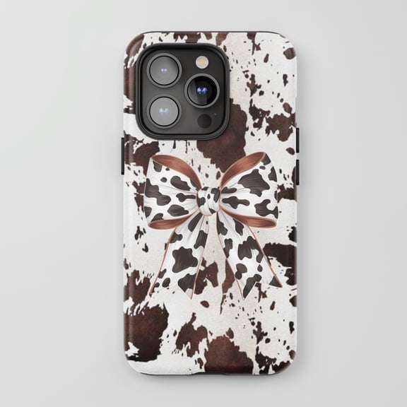 Cow Print Bow For iPhone Phone Case Western Style Brown White