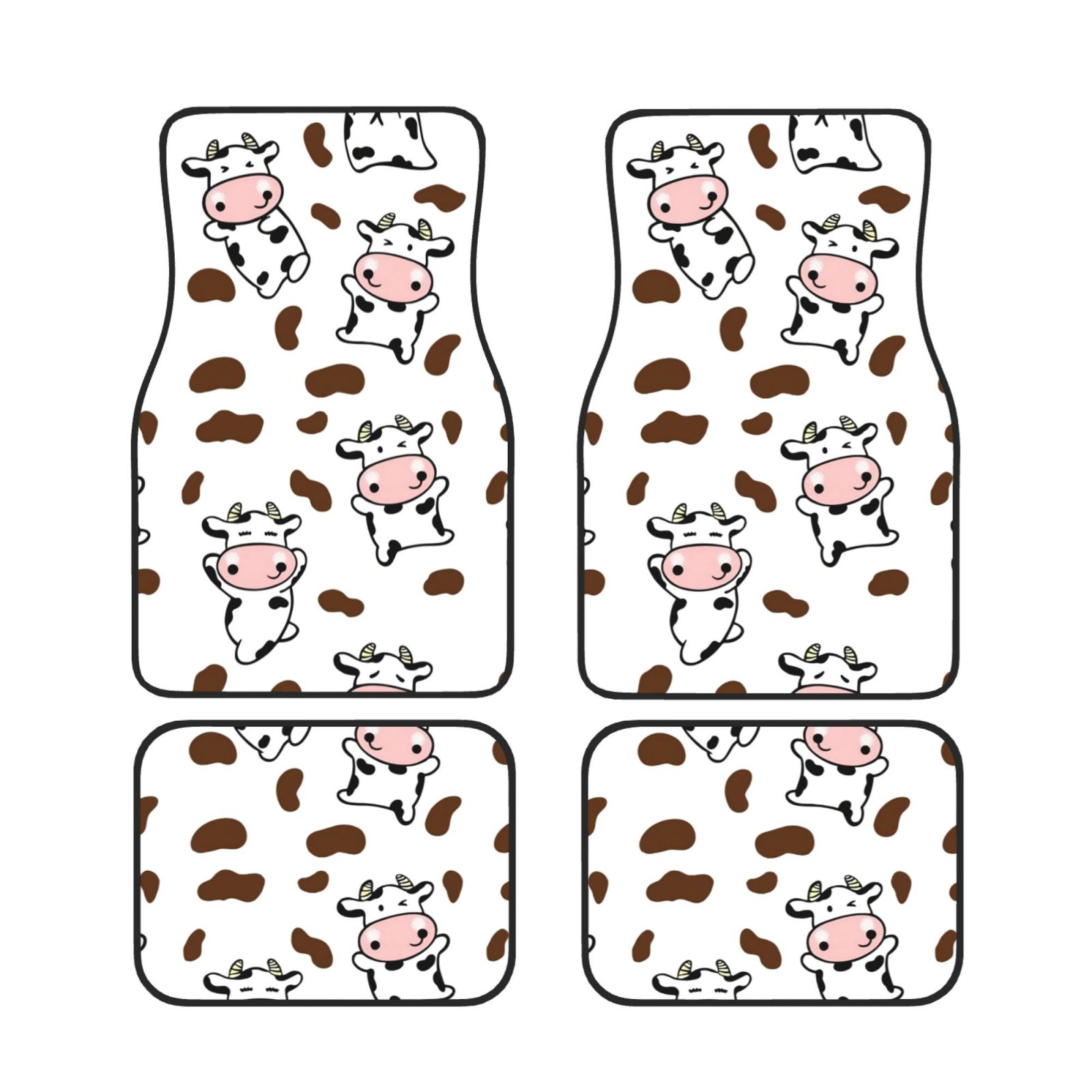 Cow Print Car Front And Rear Floor Mats, Anti Slip Car Mats, Complete